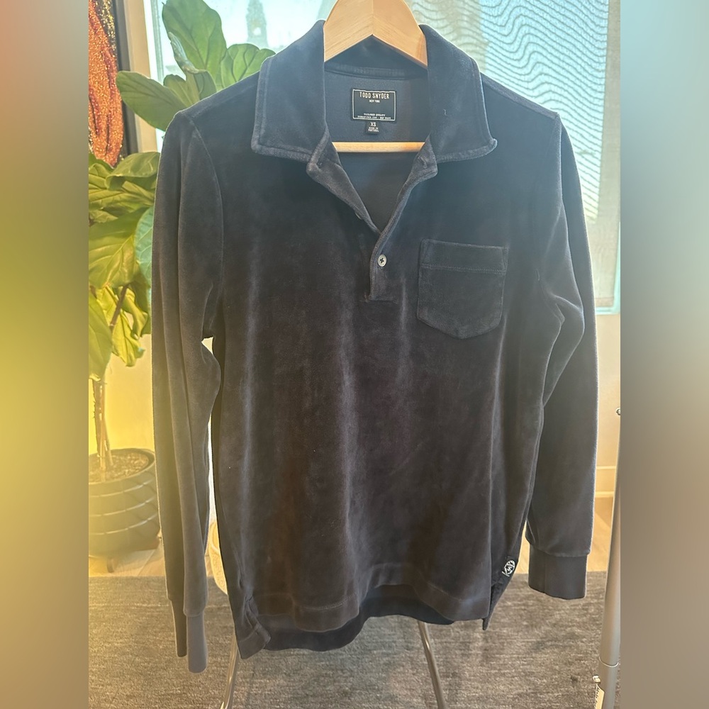 Todd Snyder Men's Deep Blue Velour Polo Shirt